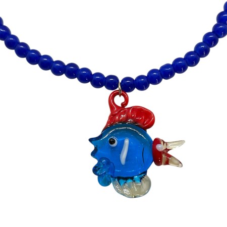 necklace blue beads natural stone and blue fish
